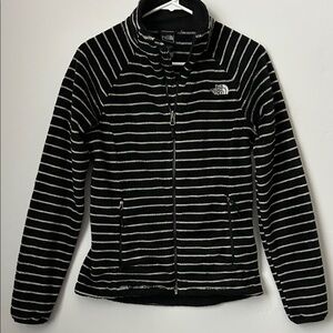 The North Face Women's Black and White Striped Fleece Full Zip Jacket Small P